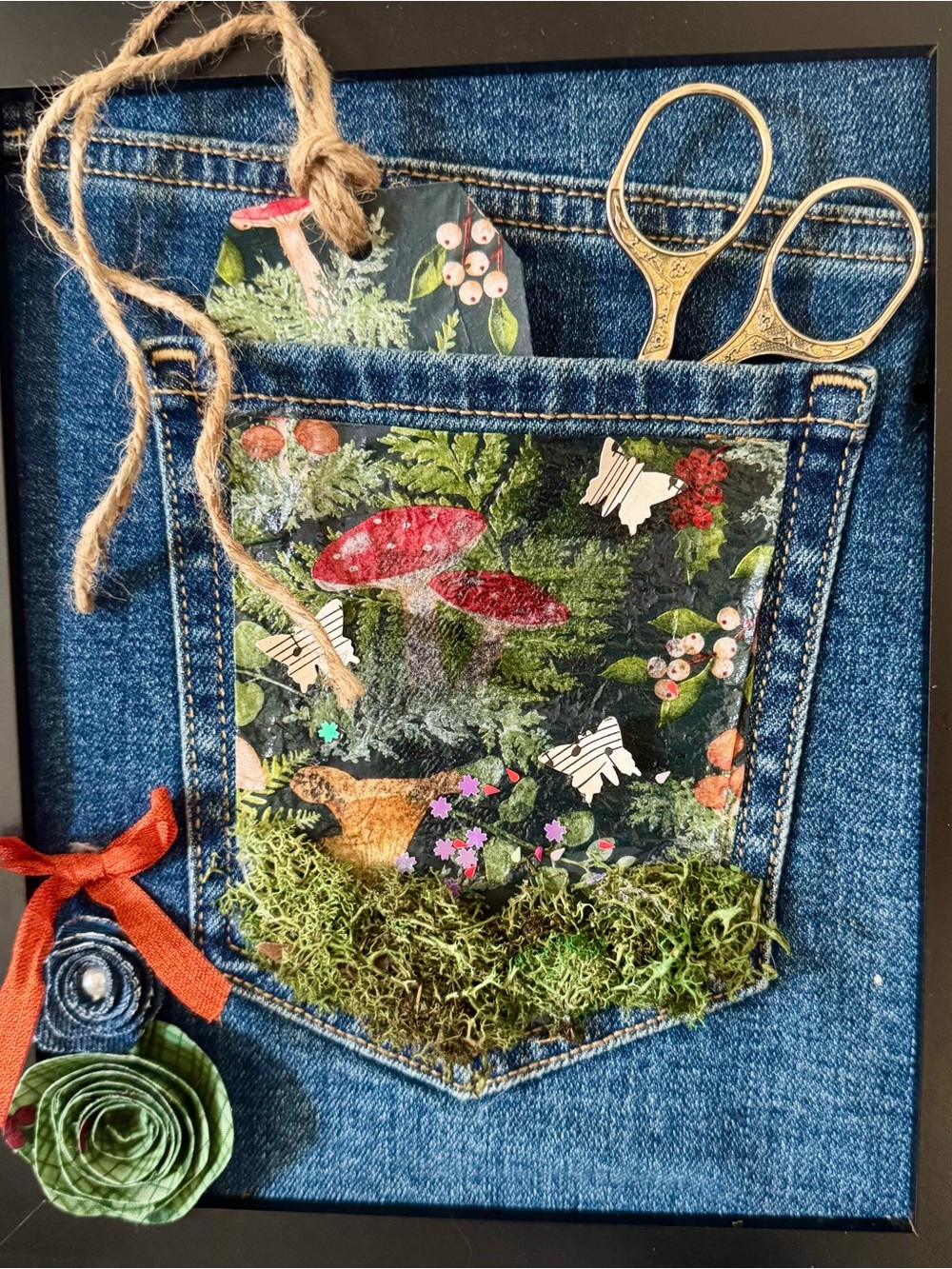 Denim Mushroom & moss Pocket Wall Art - Picture 3 of 3
